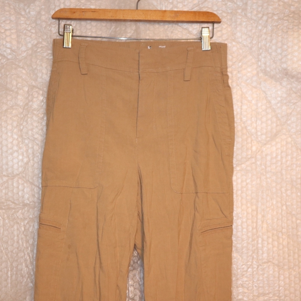 Vince Linen Blend Crop Pants Straight Leg Khaki Casual Size M - Picture 9 of 12